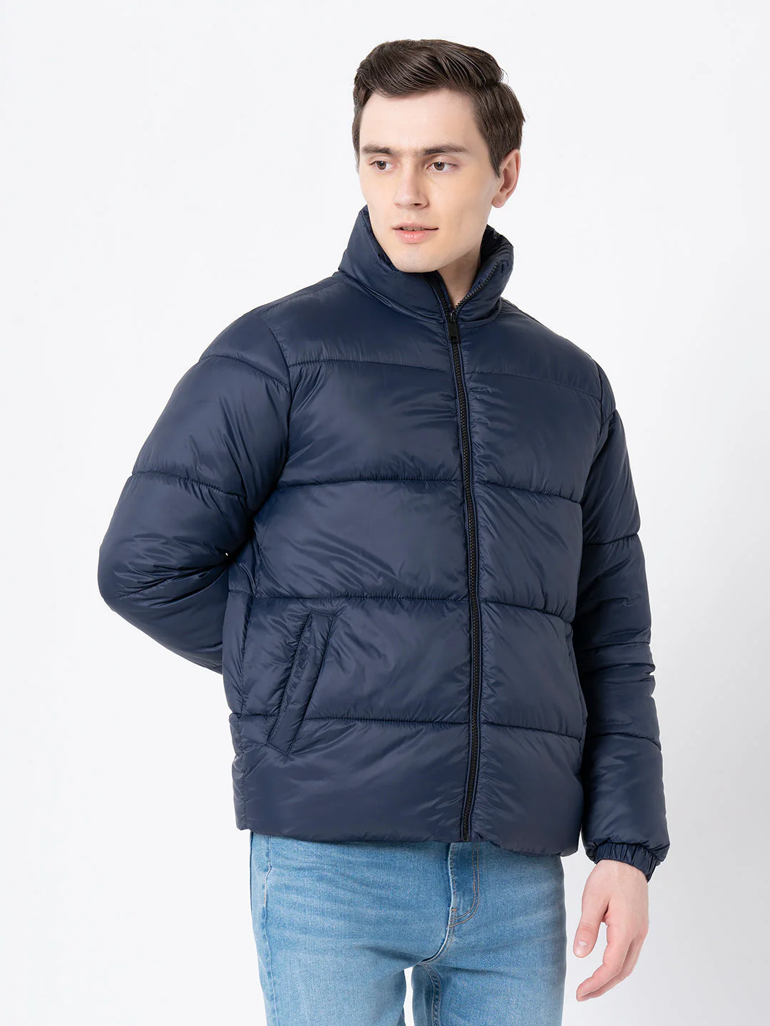 Men's Navy Solid Jacket - Image 2