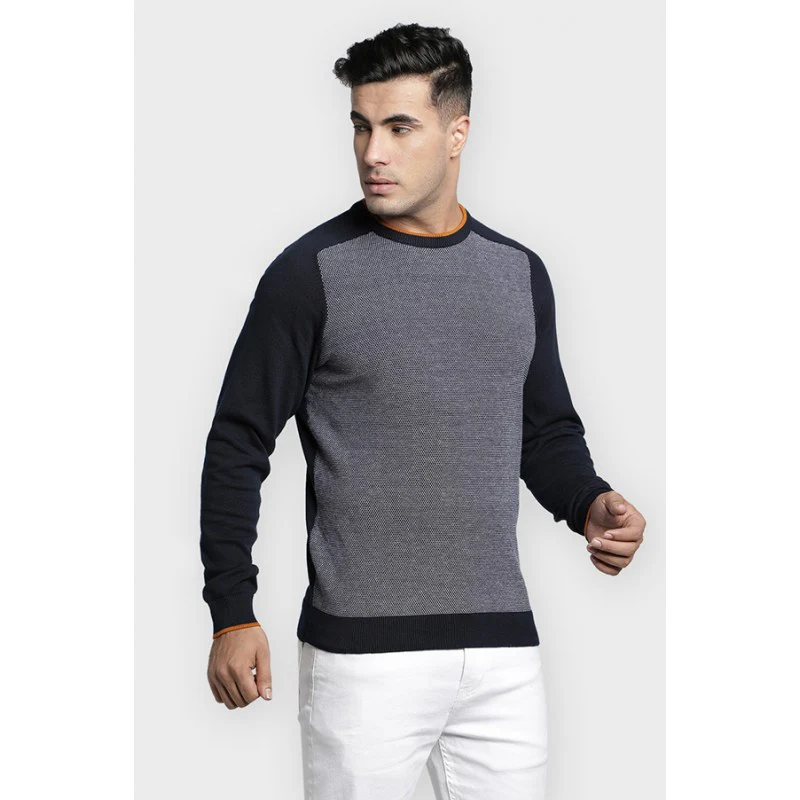 Men's Navy Cotton Sweater - Image 2