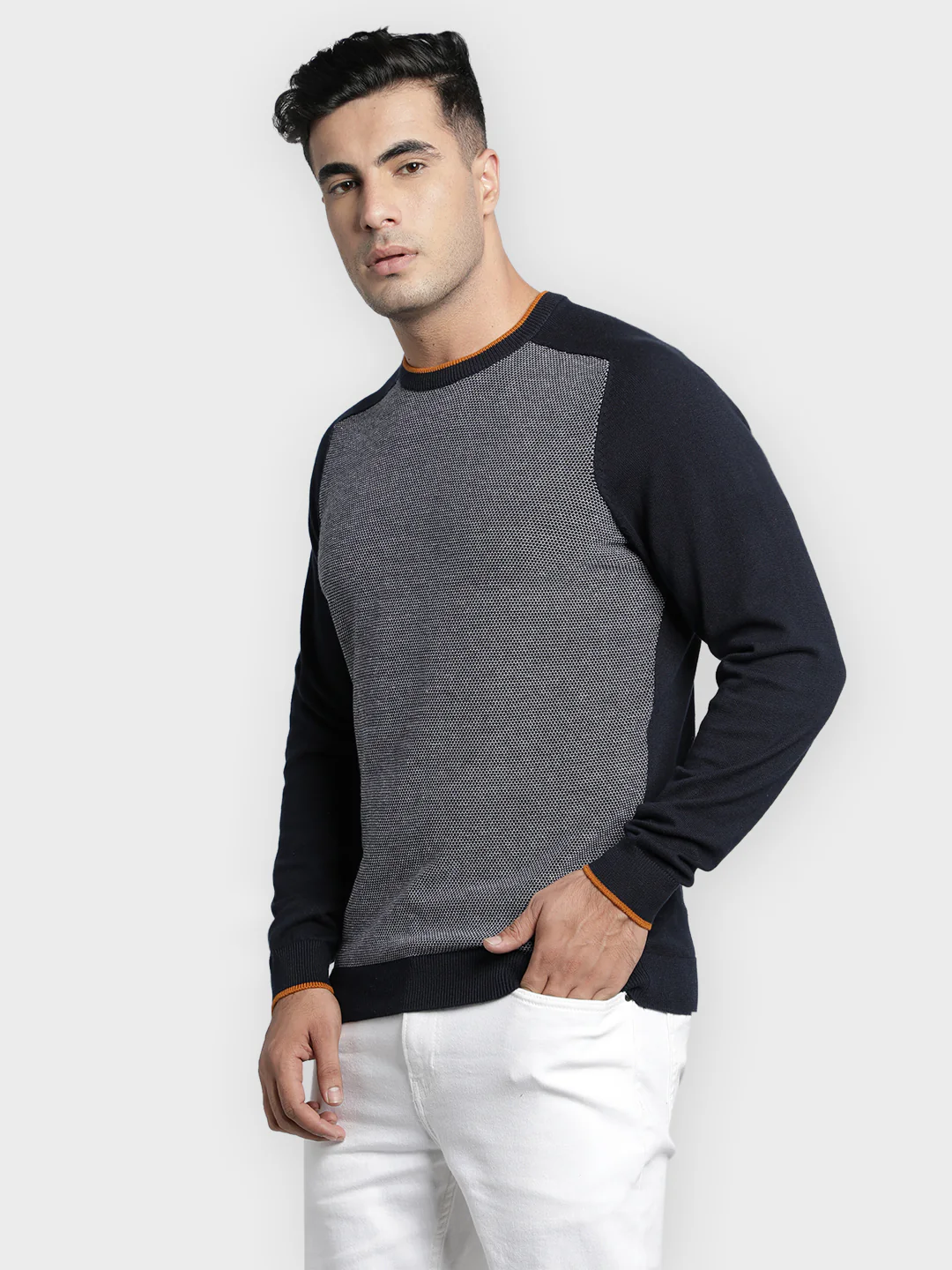 Men's Navy Cotton Sweater - Image 3