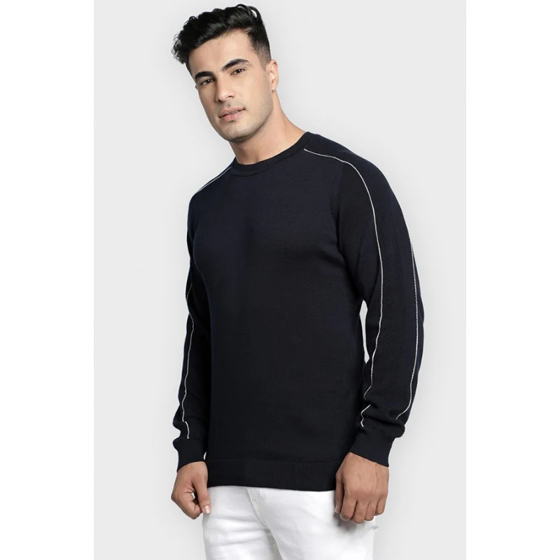 Mens Navy Cotton Sweater - Image 2