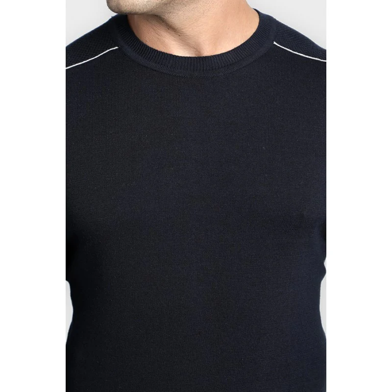 Mens Navy Cotton Sweater - Image 4