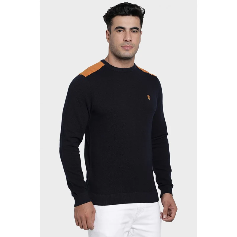 Men's Navy Cotton Sweater - Image 2