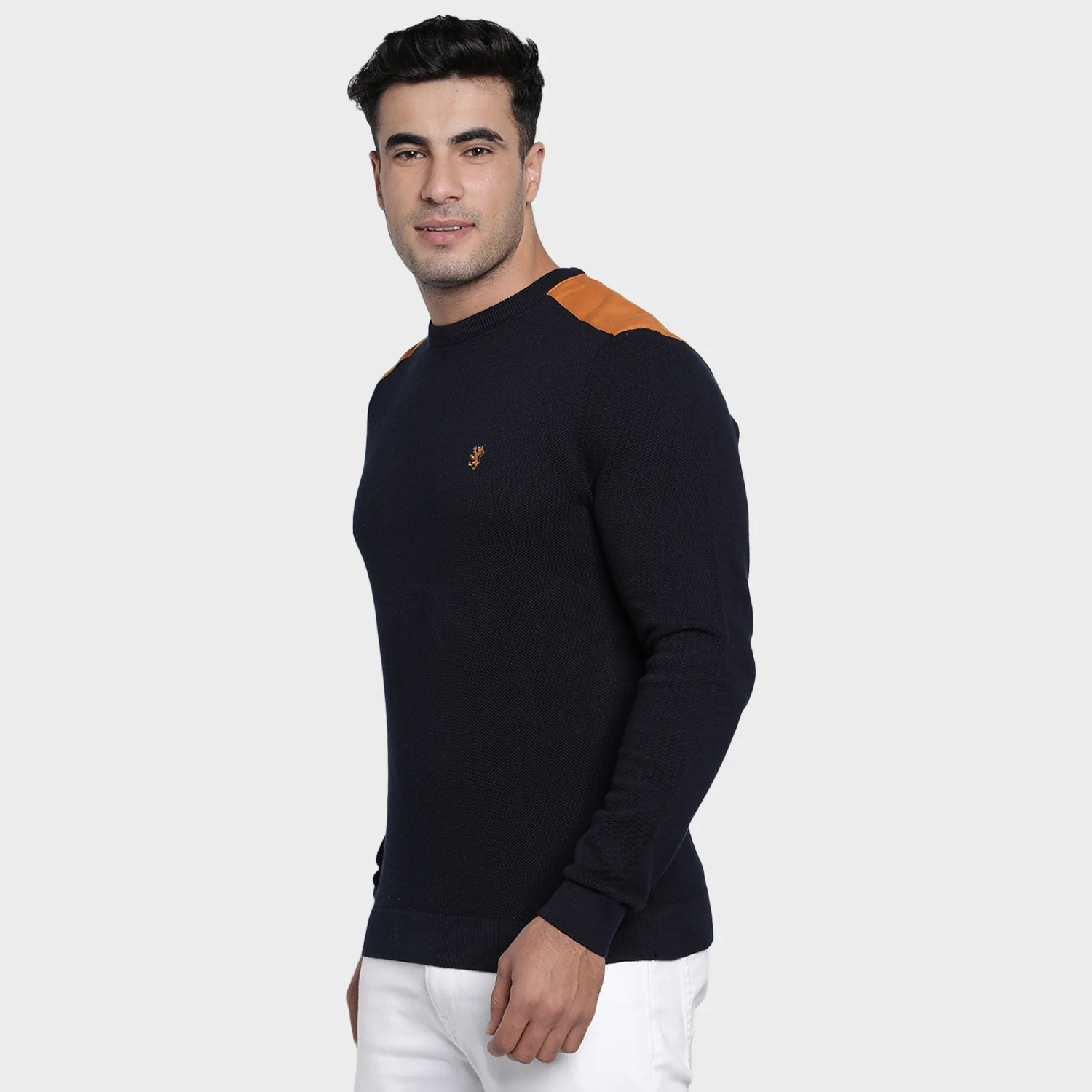 Men's Navy Cotton Sweater - Image 3