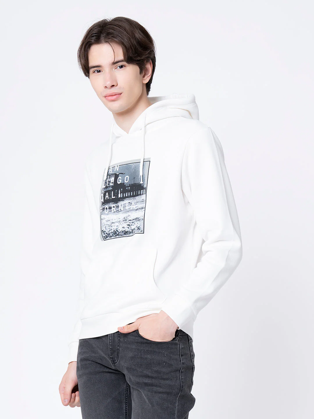Men's Off White Graphic Print Hoodie - Image 2