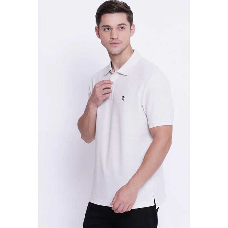 Men's Off White Melange CollaRed T-Shirt - Image 2