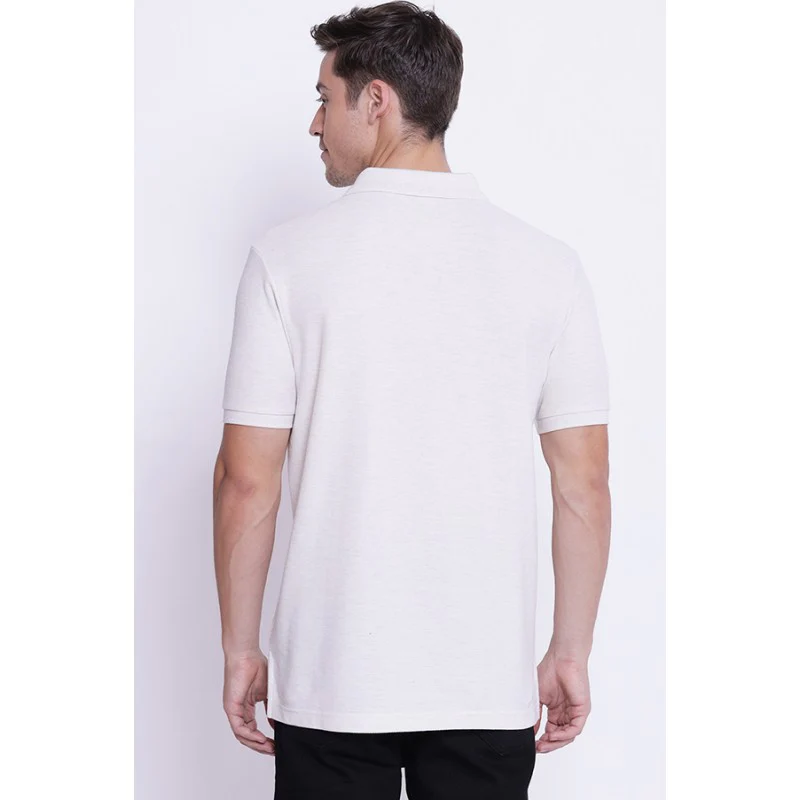 Men's Off White Melange CollaRed T-Shirt - Image 3