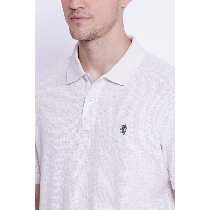 Men's Off White Melange CollaRed T-Shirt - Image 4