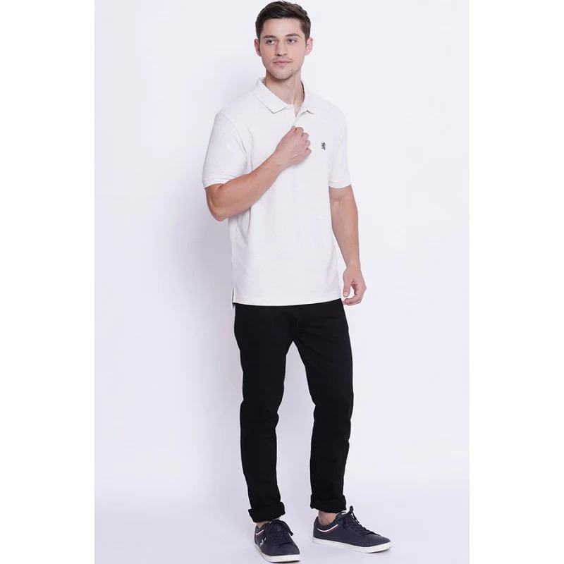 Men's Off White Melange CollaRed T-Shirt - Image 5