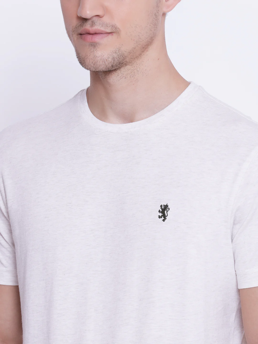 Men's Off White Melange Round Neck T-Shirt - Image 5