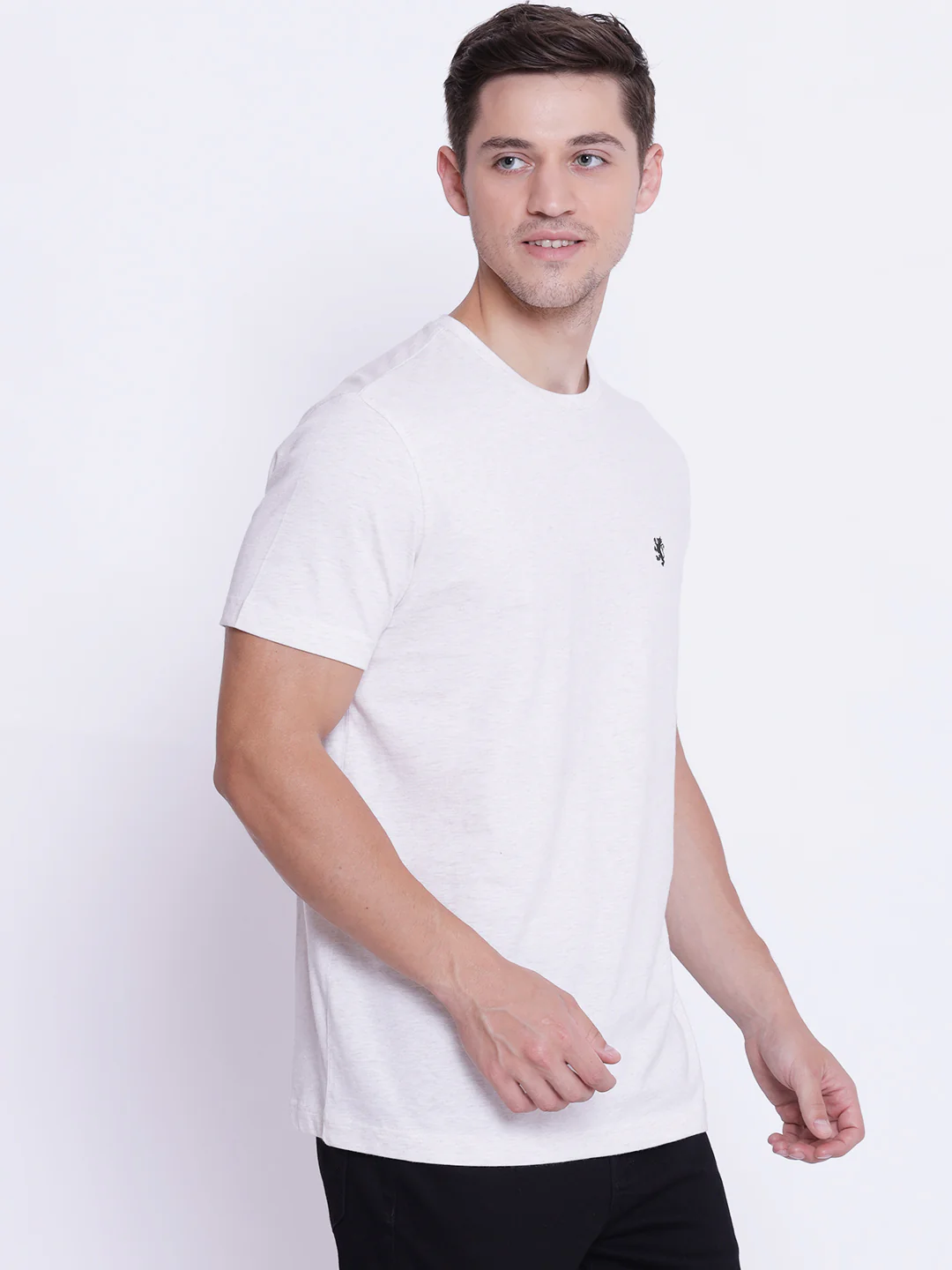 Men's Off White Melange Round Neck T-Shirt - Image 7