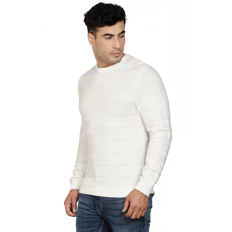 Mens Off White Cotton Sweater - Image 2