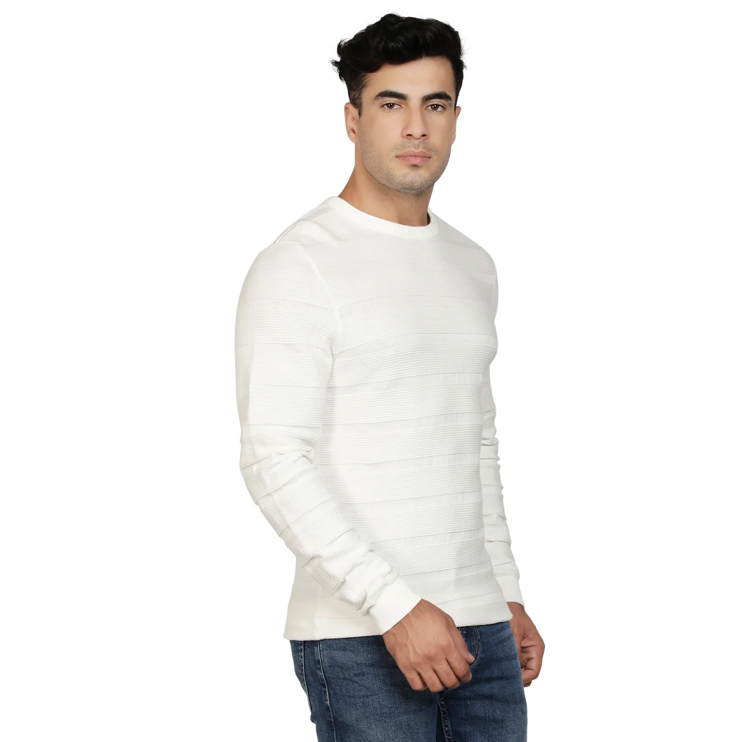 Mens Off White Cotton Sweater - Image 3