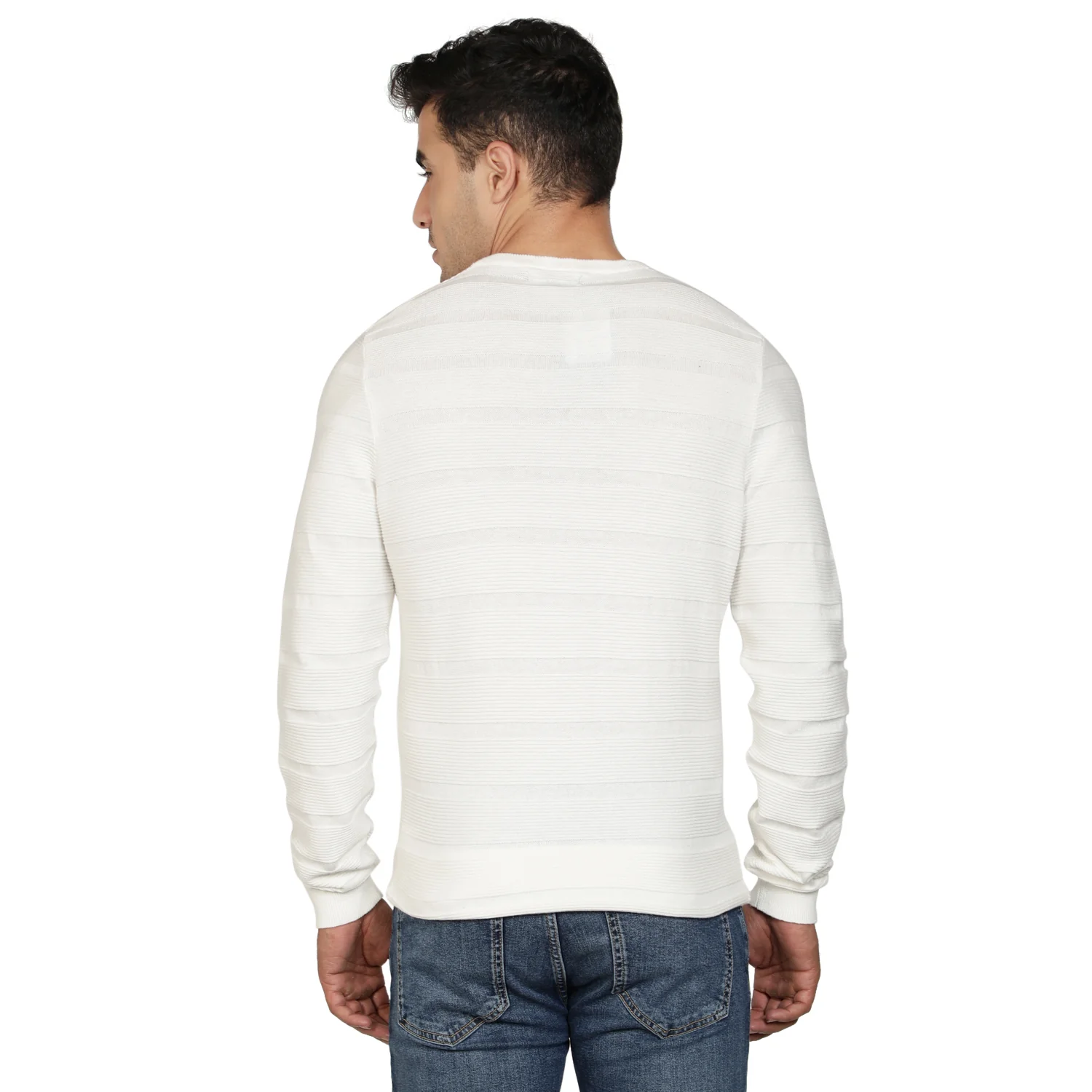 Mens Off White Cotton Sweater - Image 4