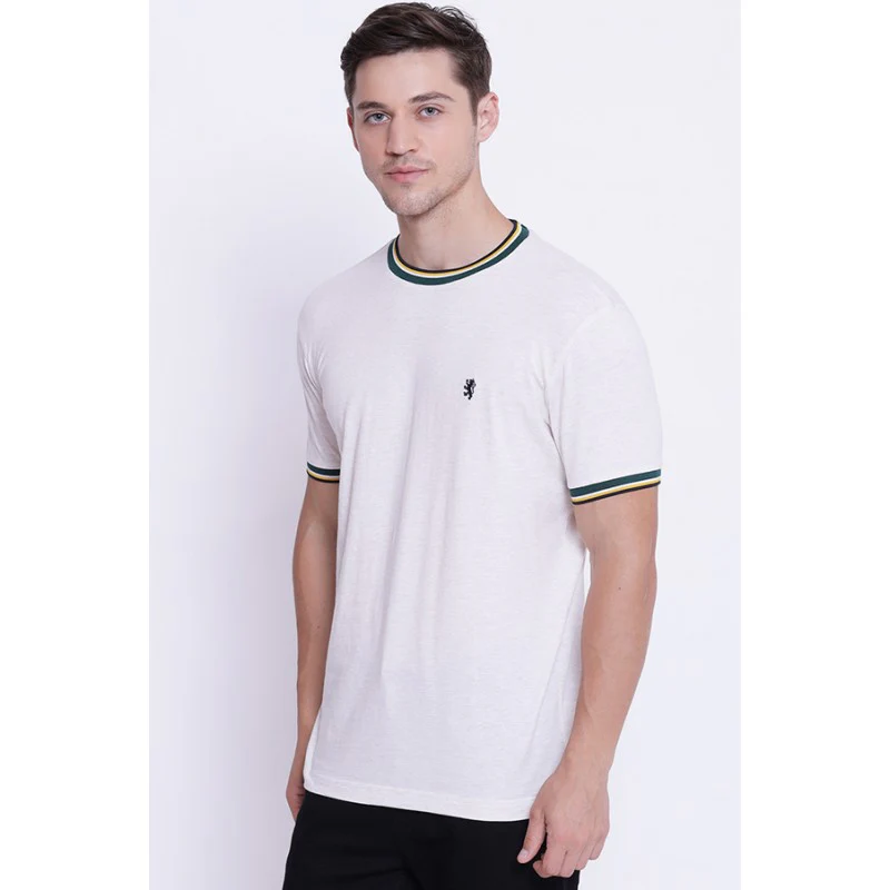 Men's Off White Round Neck T-Shirt - Image 2