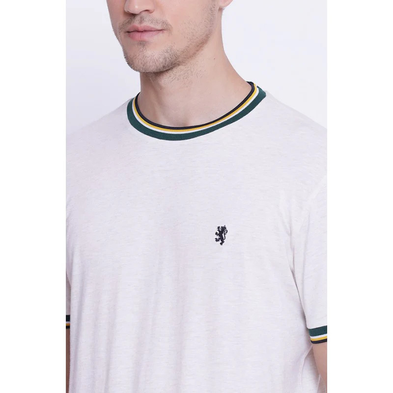 Men's Off White Round Neck T-Shirt - Image 4