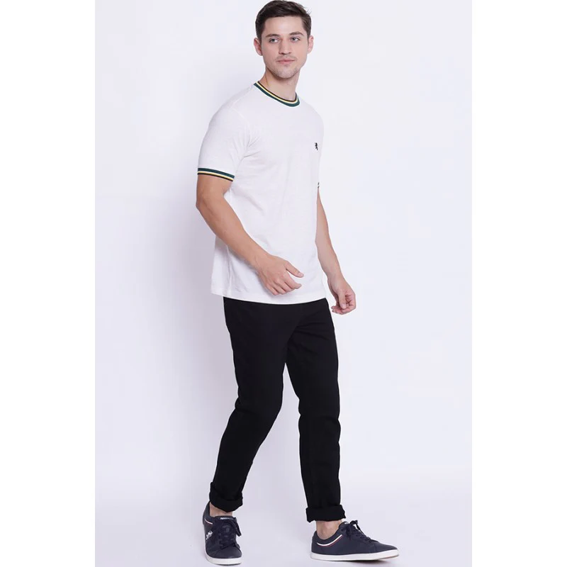 Men's Off White Round Neck T-Shirt - Image 5
