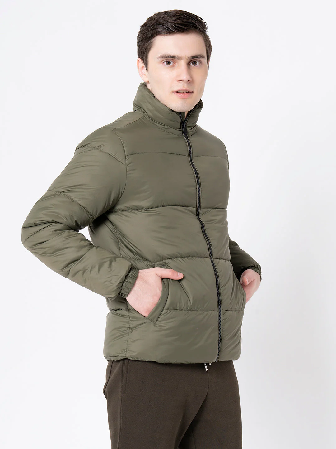 Men's Olive Solid Jacket - Image 2