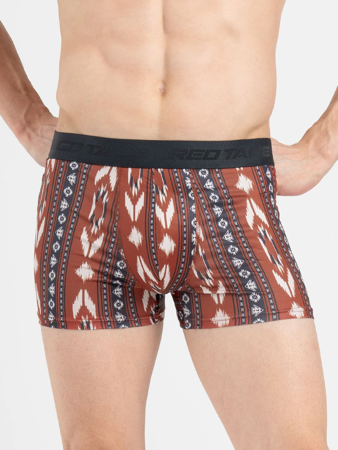 Men's Red Printed Elasticated Polyester Stretched Woven Trunk - Image 6