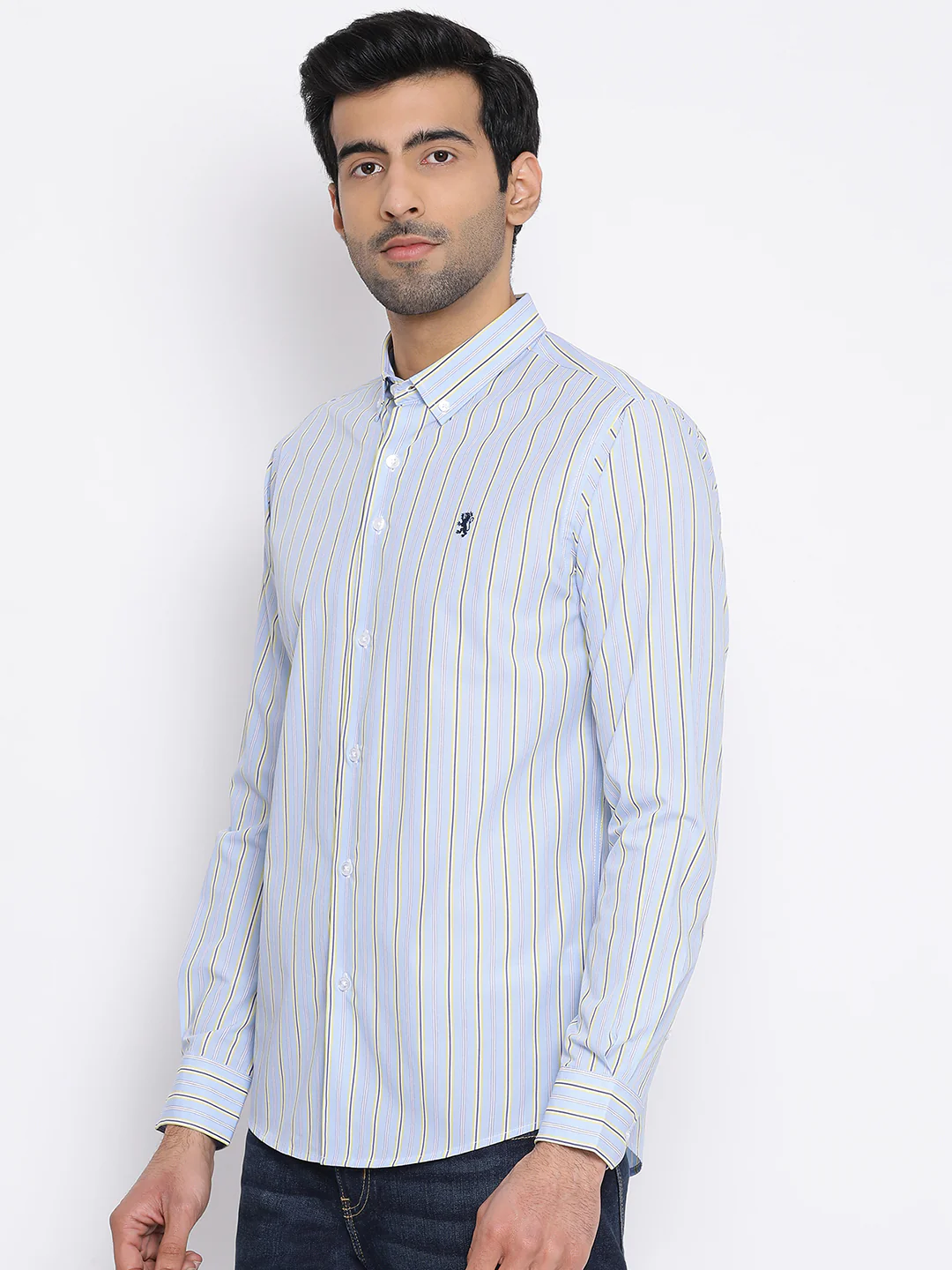 Men's Sea Blue Pure Cotton Shirt - Image 2