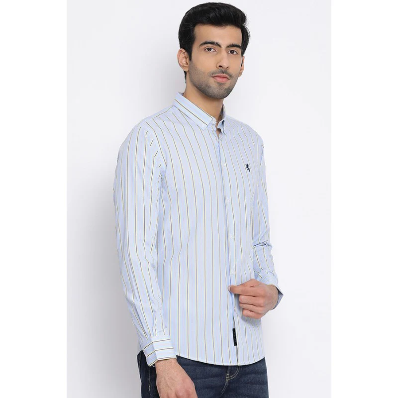 Men's Sea Blue Pure Cotton Shirt - Image 3
