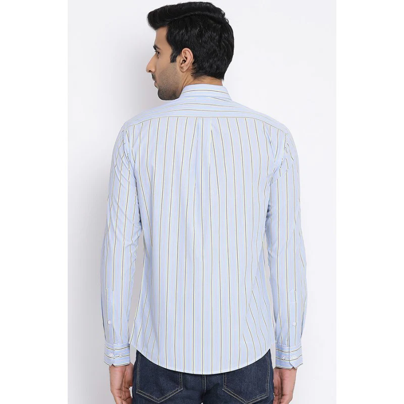 Men's Sea Blue Pure Cotton Shirt - Image 4