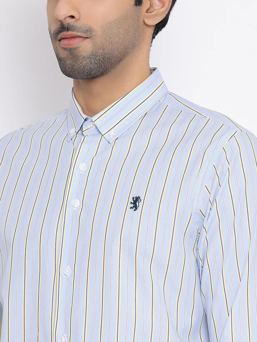 Men's Sea Blue Pure Cotton Shirt - Image 5