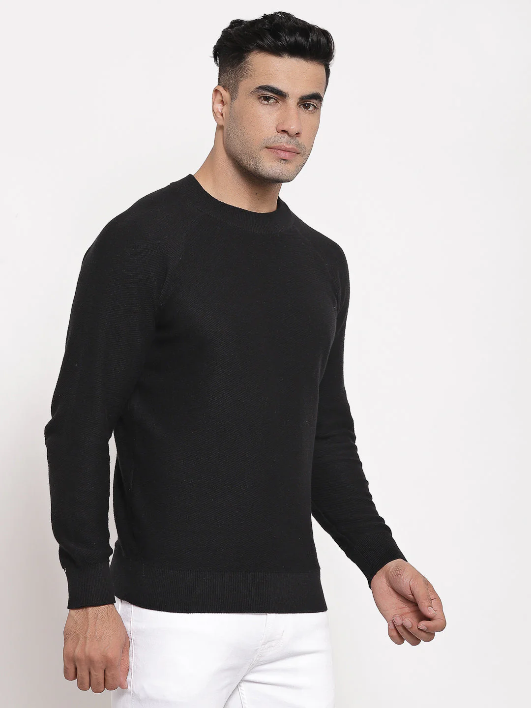 Men's Self Design Black Sweater - Image 2