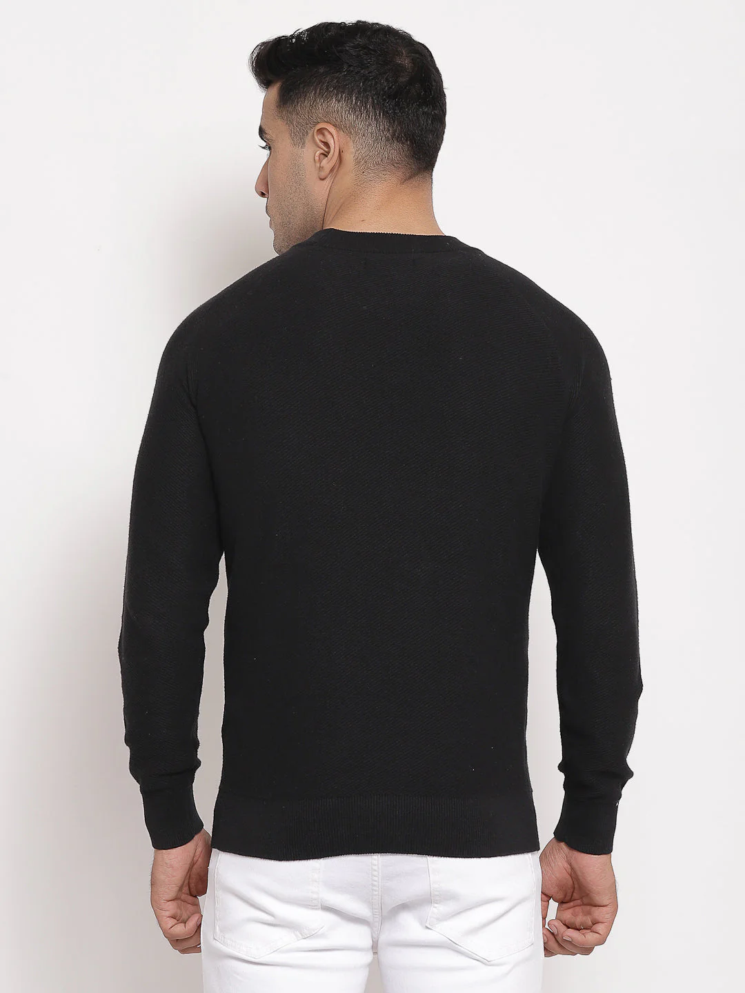 Men's Self Design Black Sweater - Image 3