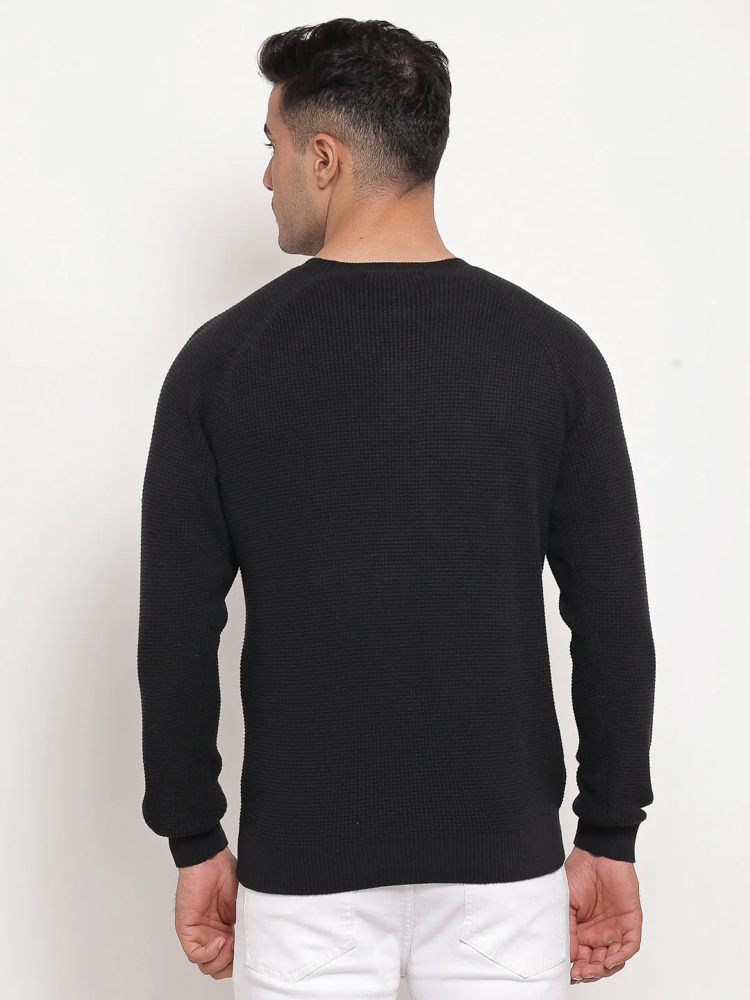 Men's Self Design Black Sweater - Image 2