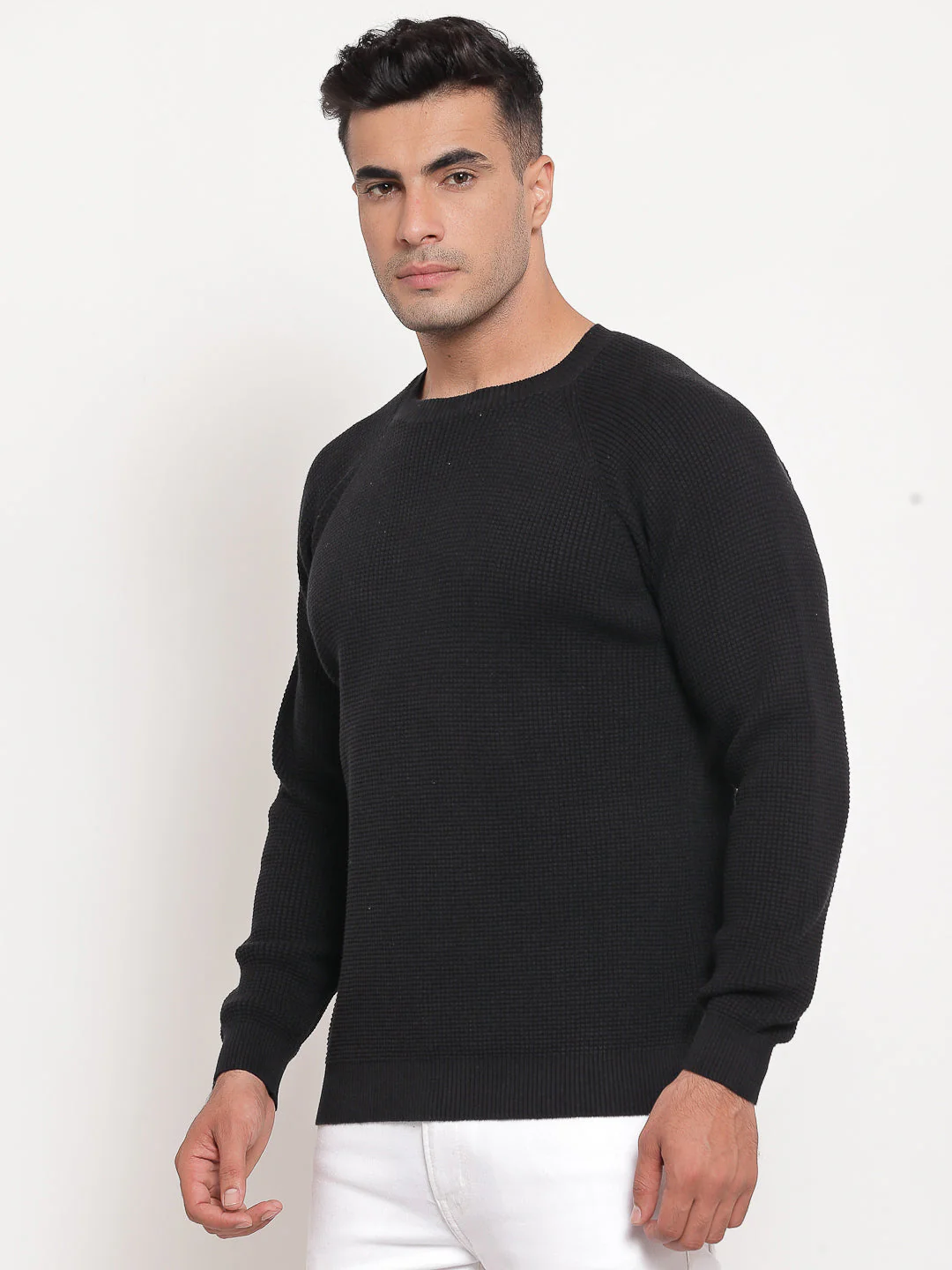 Men's Self Design Black Sweater - Image 3