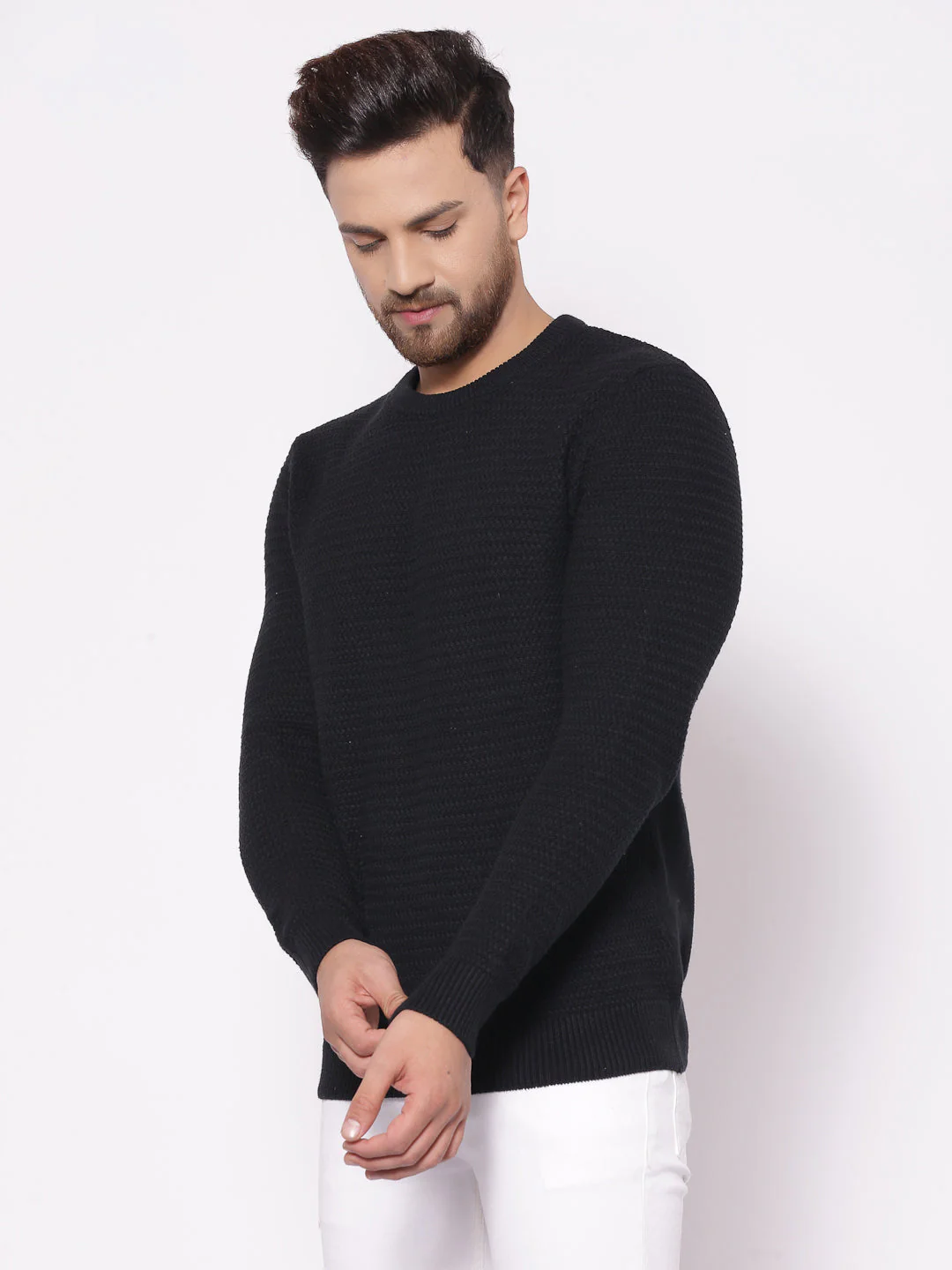Men's Self Design Black Sweater - Image 2
