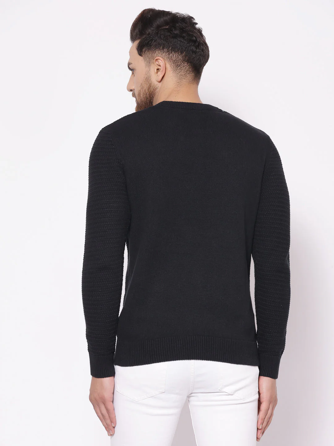 Men's Self Design Black Sweater - Image 3