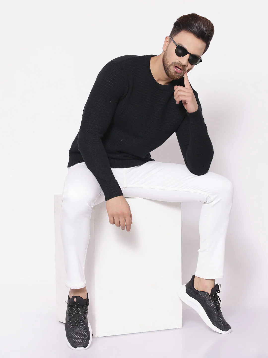 Men's Self Design Black Sweater - Image 4