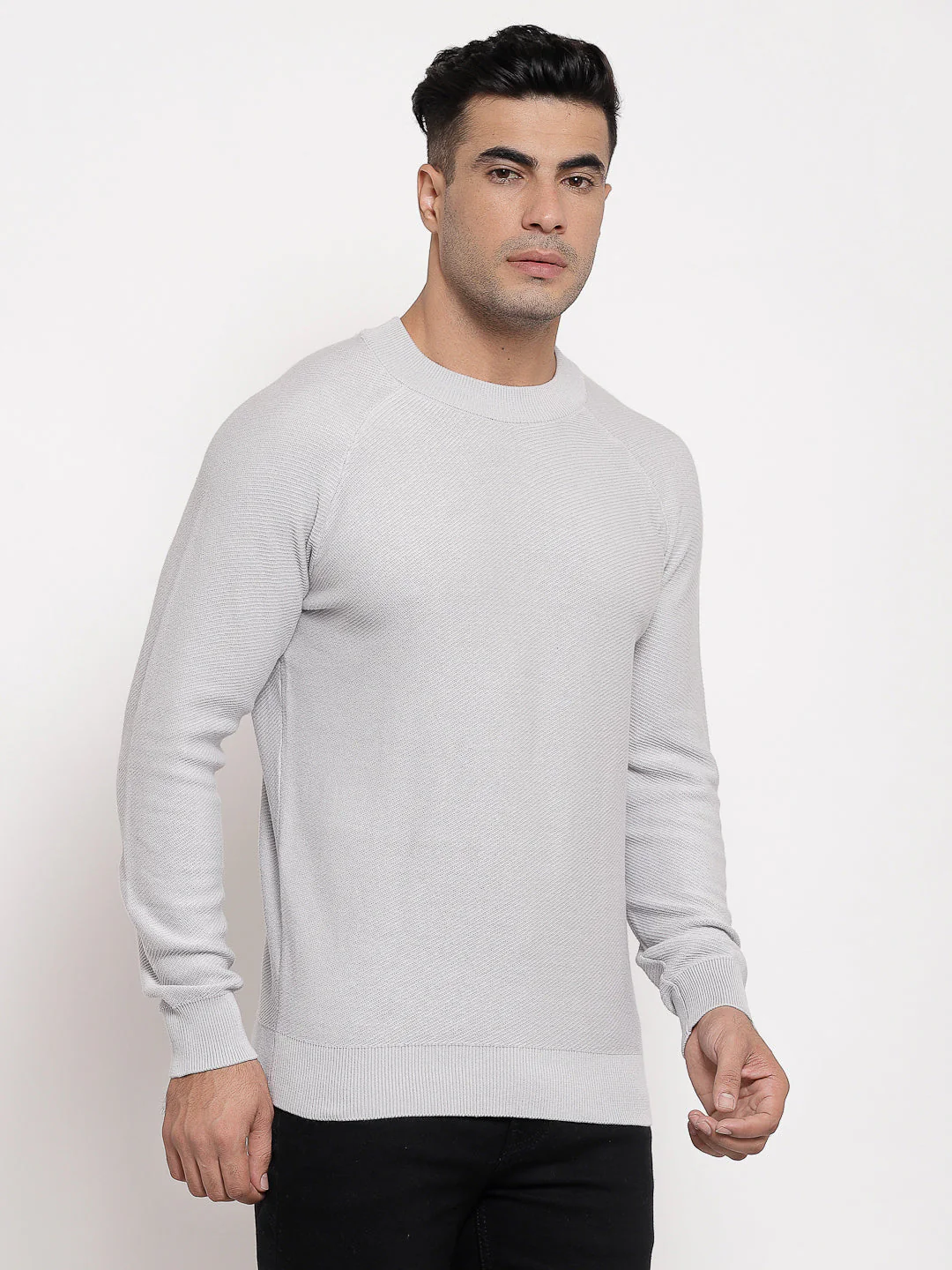 Men's Self Design Grey Sweater - Image 2