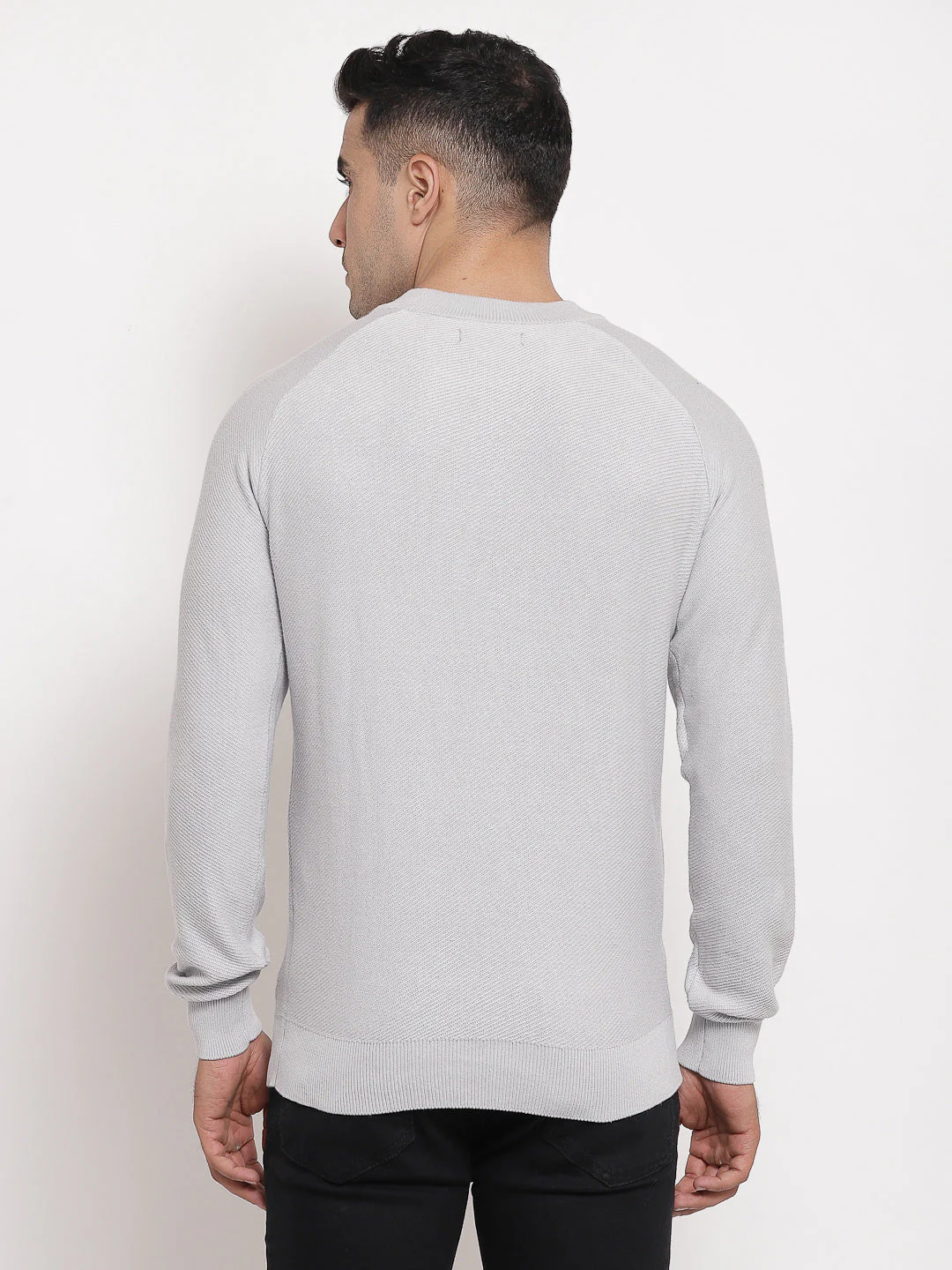 Men's Self Design Grey Sweater - Image 3