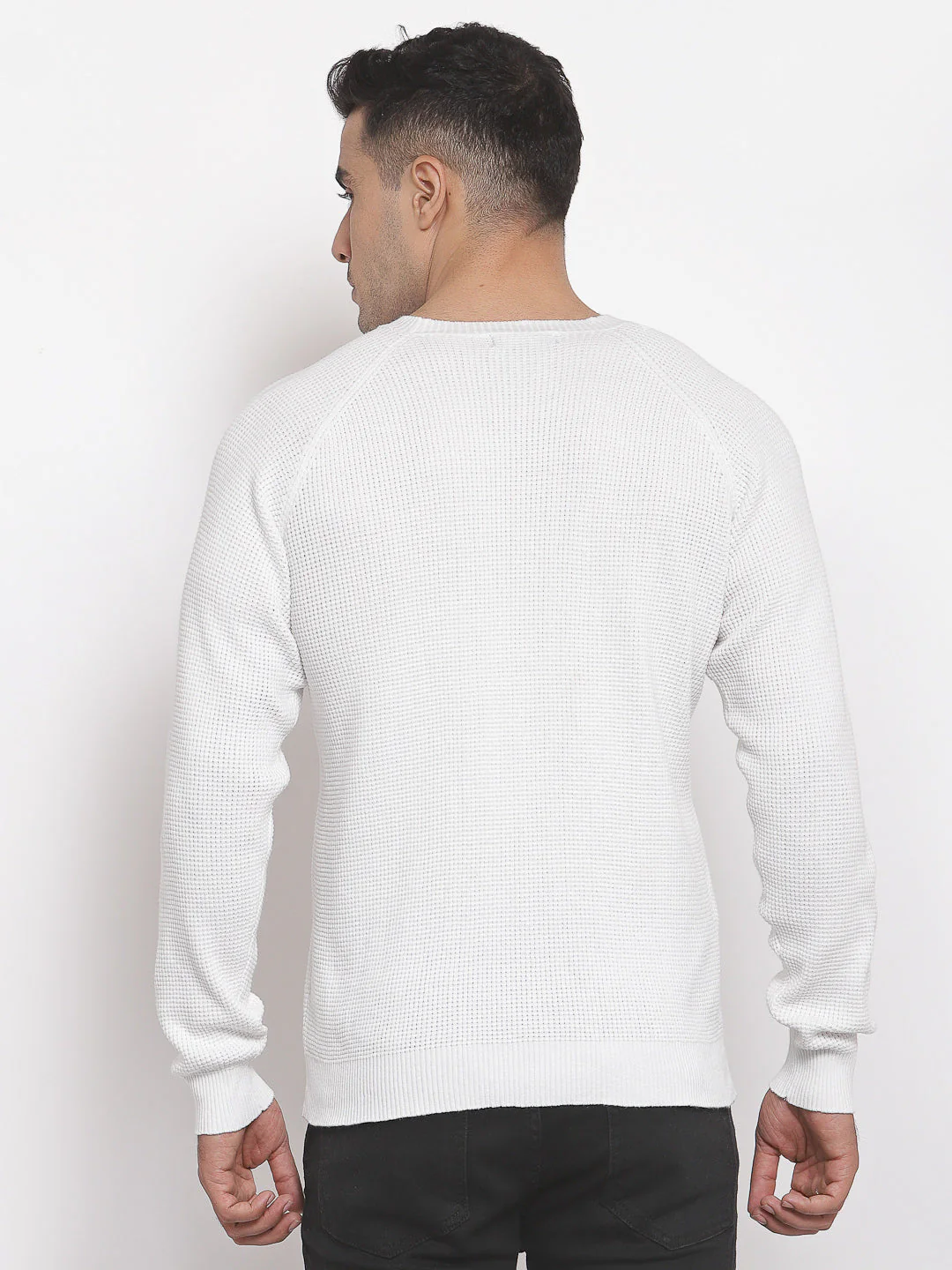 Men's Self Design Off White Sweater - Image 2