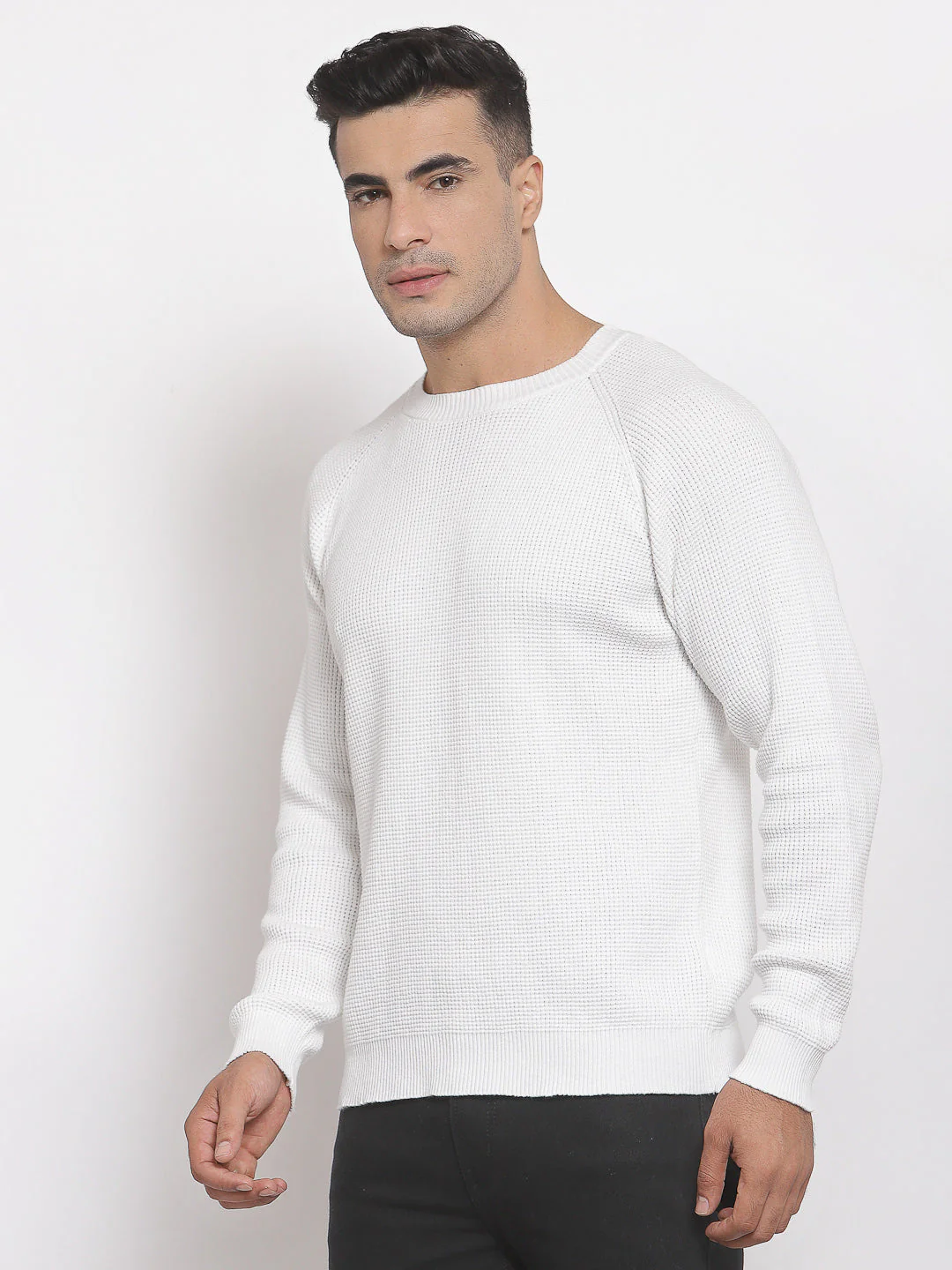 Men's Self Design Off White Sweater - Image 3