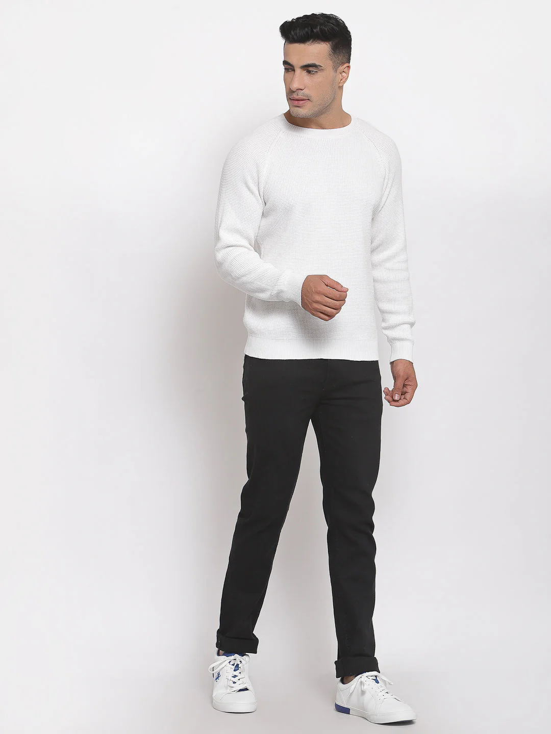 Men's Self Design Off White Sweater - Image 6