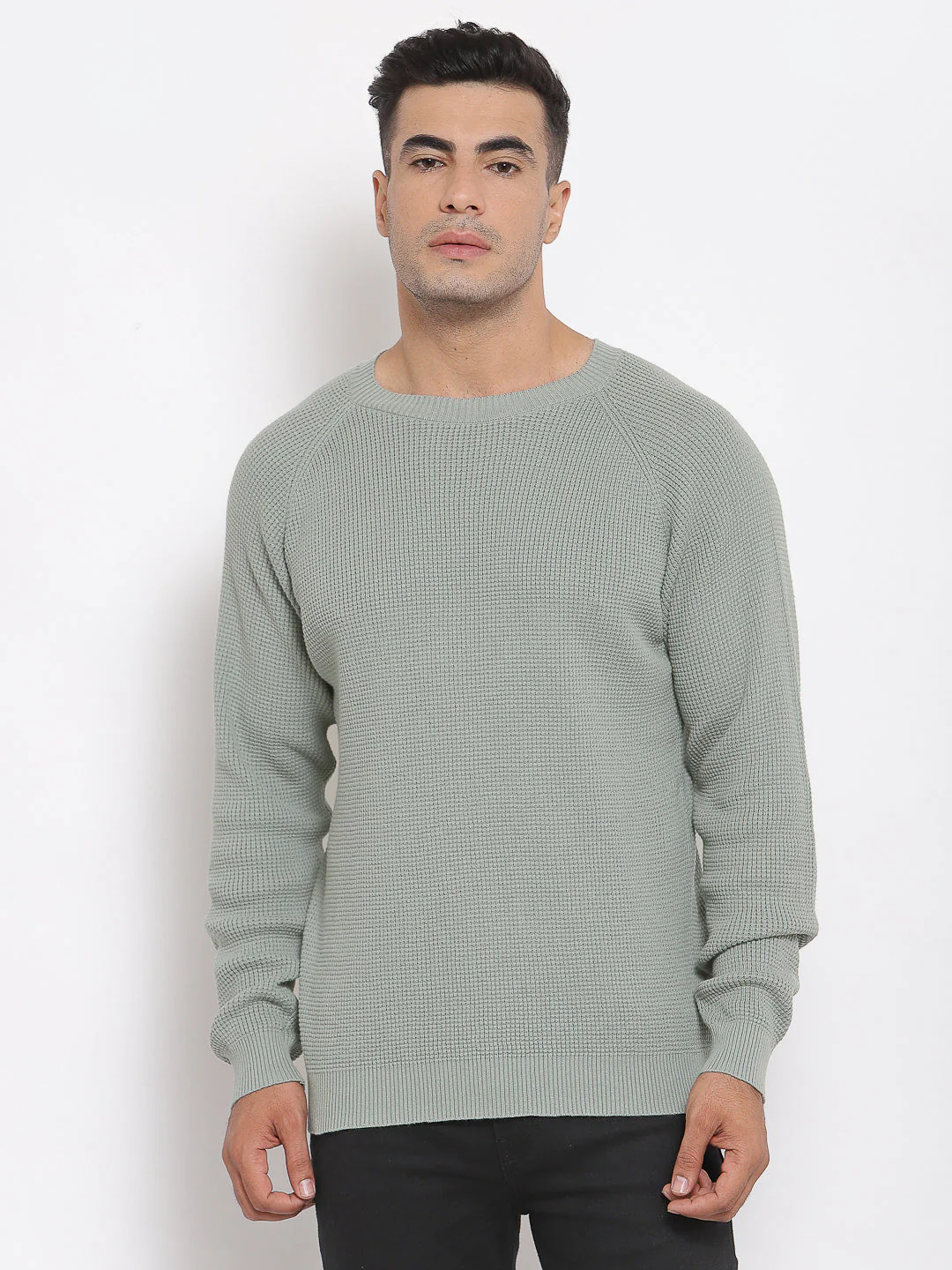 Men's Self Design Pastel Green Sweater