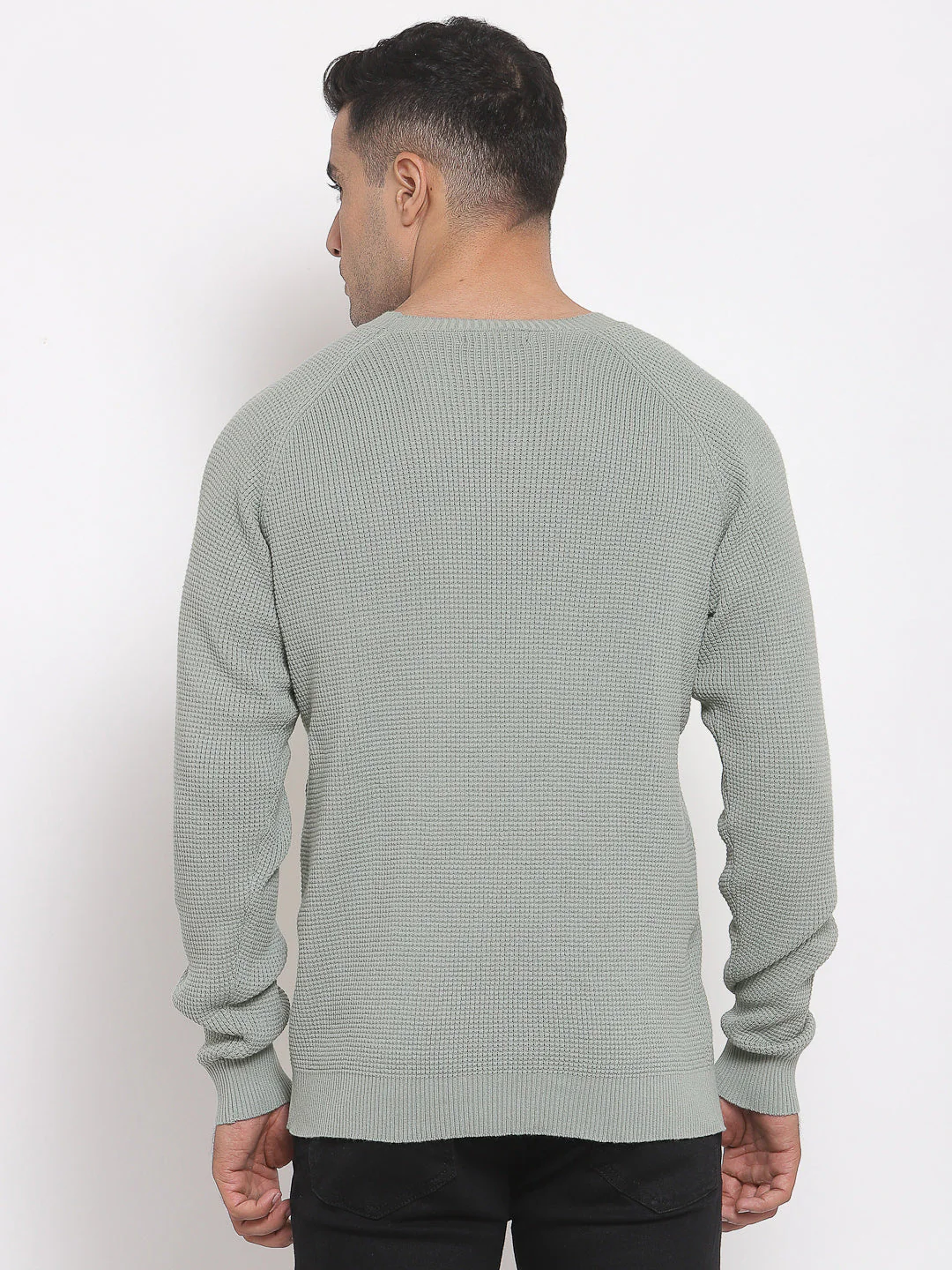 Men's Self Design Pastel Green Sweater - Image 2