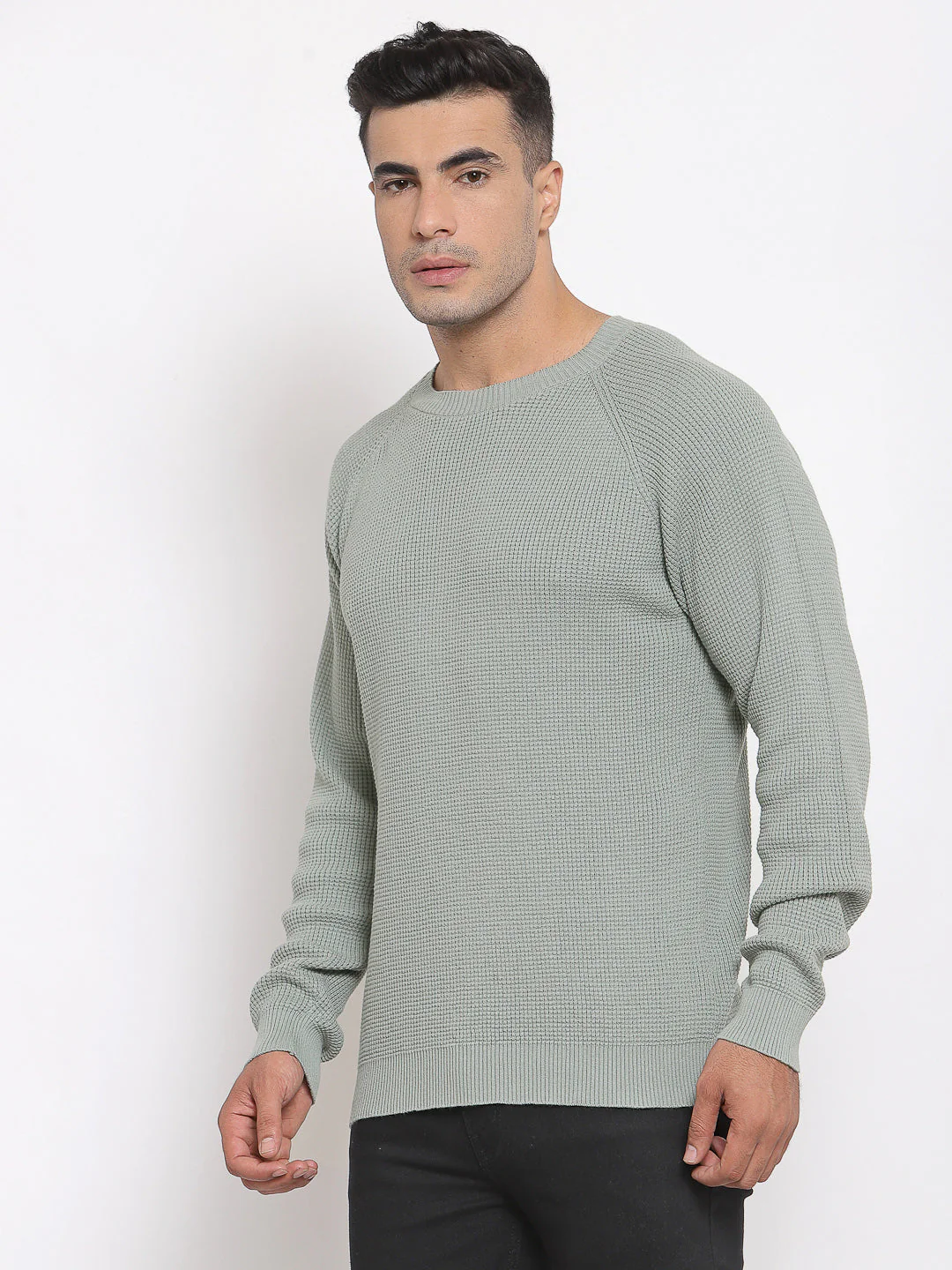 Men's Self Design Pastel Green Sweater - Image 3