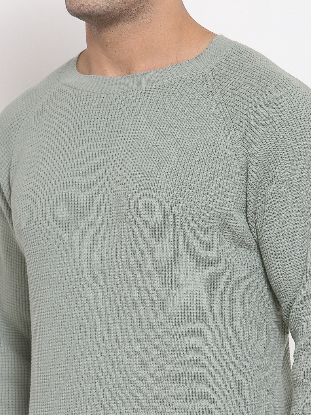 Men's Self Design Pastel Green Sweater - Image 5