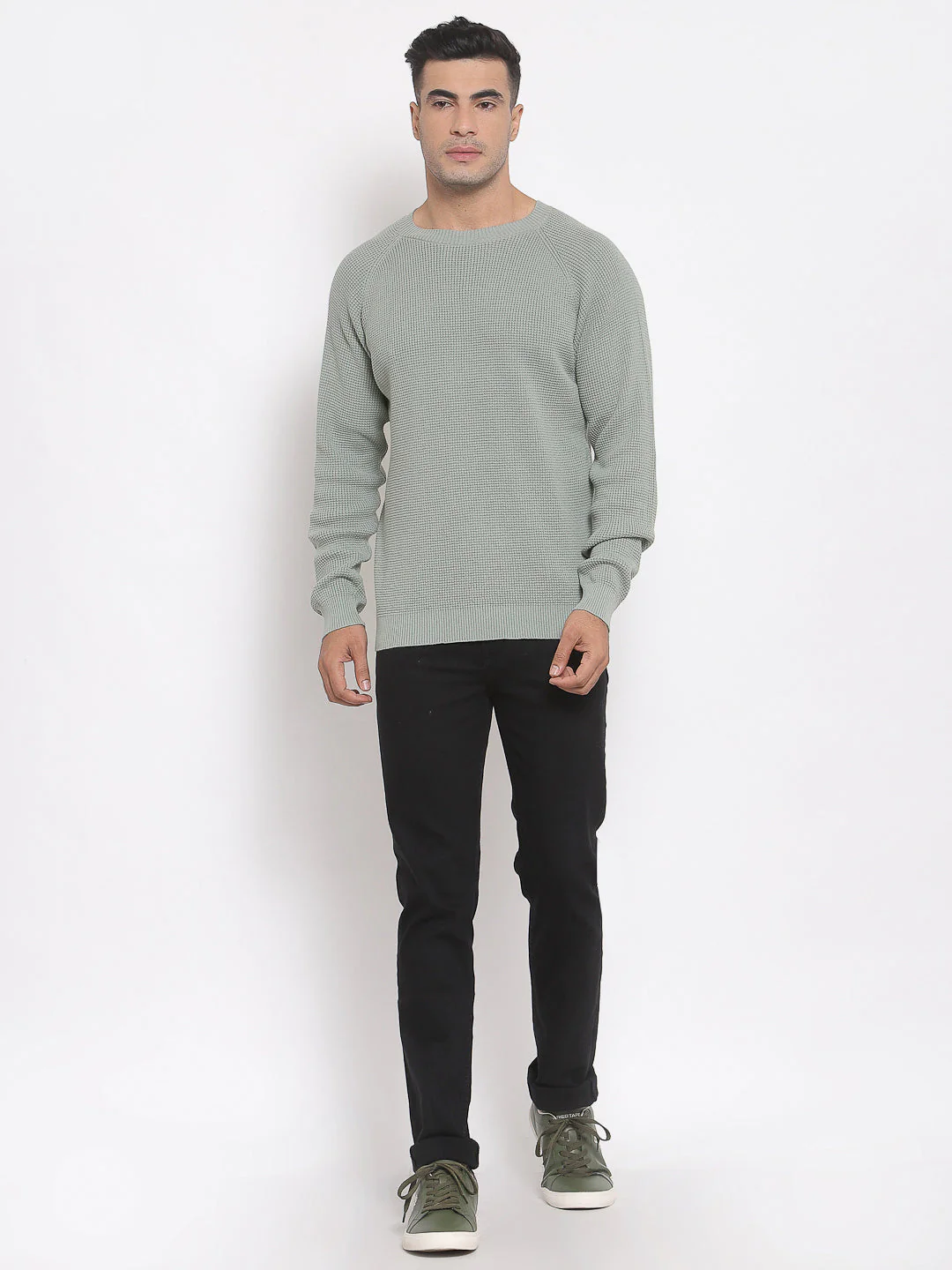 Men's Self Design Pastel Green Sweater - Image 6