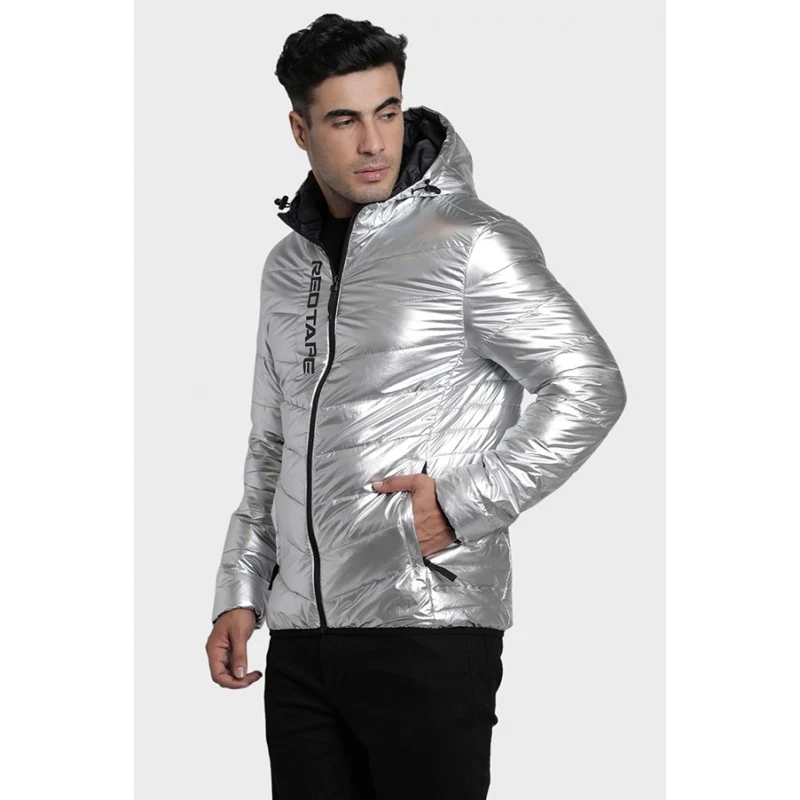 Men's Polyester Hooded Silver Jacket - Image 2