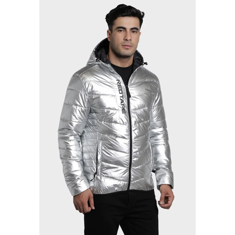 Men's Polyester Hooded Silver Jacket - Image 3