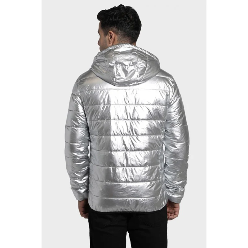 Men's Polyester Hooded Silver Jacket - Image 4