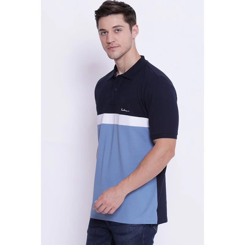 Men's Slate Blue CollaRed T-Shirt - Image 2