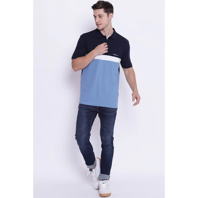 Men's Slate Blue CollaRed T-Shirt - Image 5