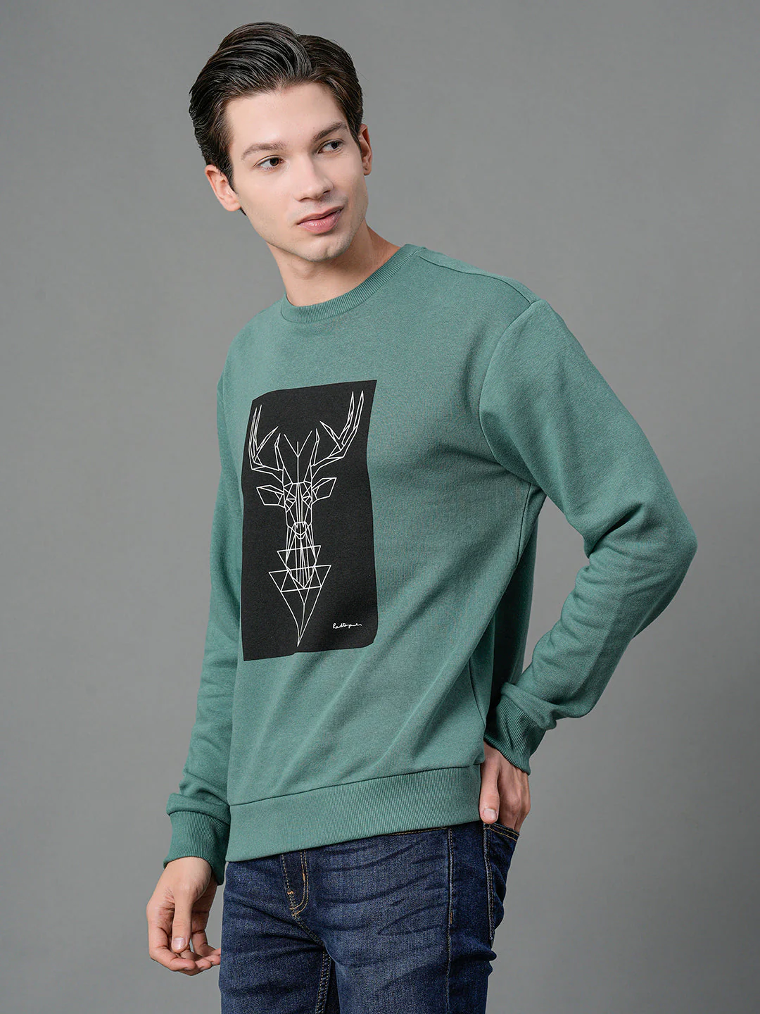 Men's Slate Green Graphic Print Sweatshirt - Image 2