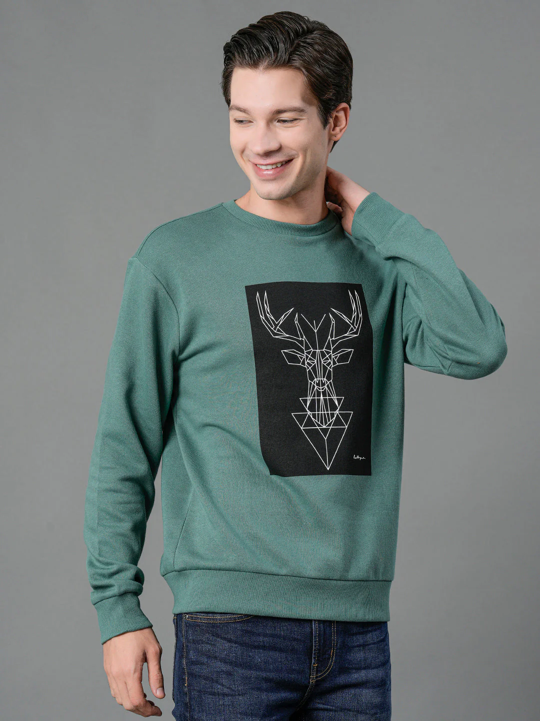 Men's Slate Green Graphic Print Sweatshirt - Image 6